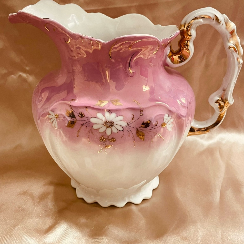 German China Elegant Pink and White Floral Pitcher